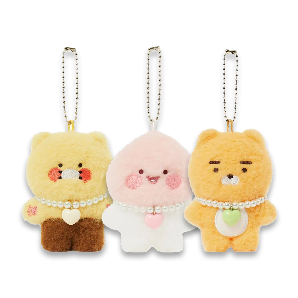 Kakao Friends Pearl Necklace Boucle Plush Doll Keyring