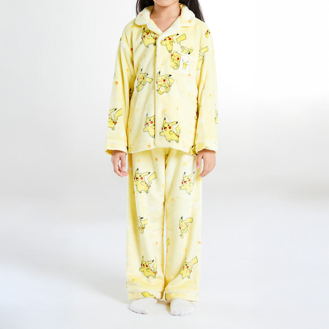 [Kids] Pokemon Fluffy Long Sleeves Pajama Set (Pikachu)